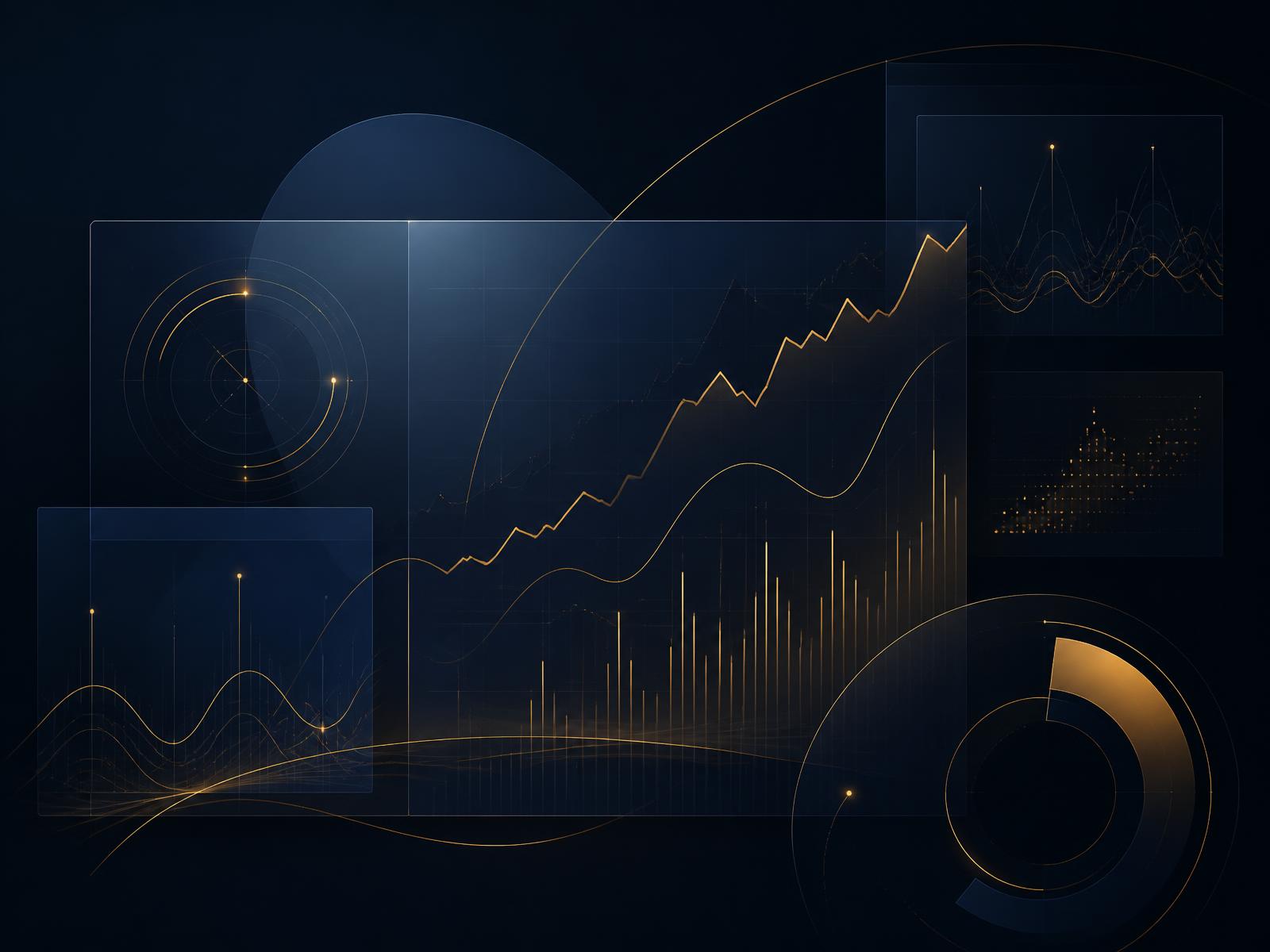Abstract visualization of business performance charts and analytics panels